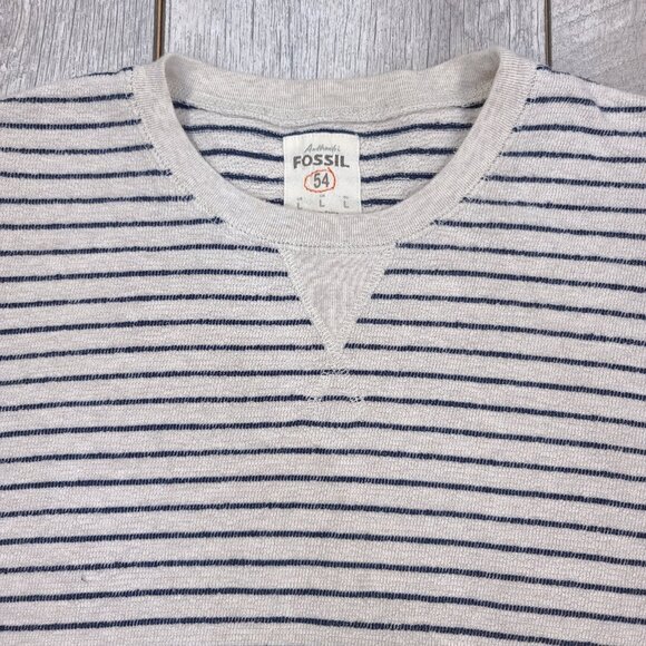 Fossil Sweater Mens Large Tan Crewneck Long Sleeve Pullover Striped Essential - Picture 5 of 8